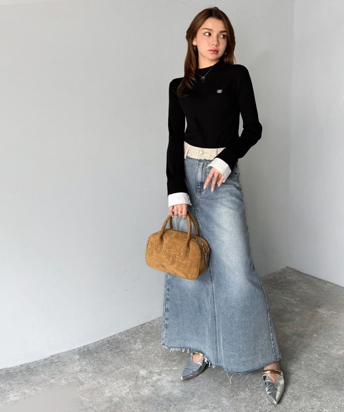 mily bilet(ミウィビレット)の「【mily bilet】1枚で完成♪重ね着風デザイン◎カシミヤタッチ袖カフスレイヤード刺繍ニット(ニット/セーター・レディース・レッド/アイボリー/ブラック/グレー・MEDIUM/LARGE/X-LARGE/SMALL)」の13枚目の写真