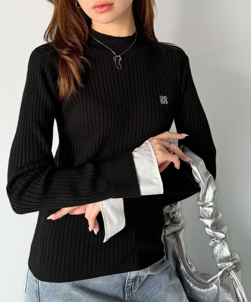 mily bilet(ミウィビレット)の「【mily bilet】1枚で完成♪重ね着風デザイン◎カシミヤタッチ袖カフスレイヤード刺繍ニット(ニット/セーター・レディース・レッド/アイボリー/ブラック/グレー・MEDIUM/LARGE/X-LARGE/SMALL)」の14枚目の写真