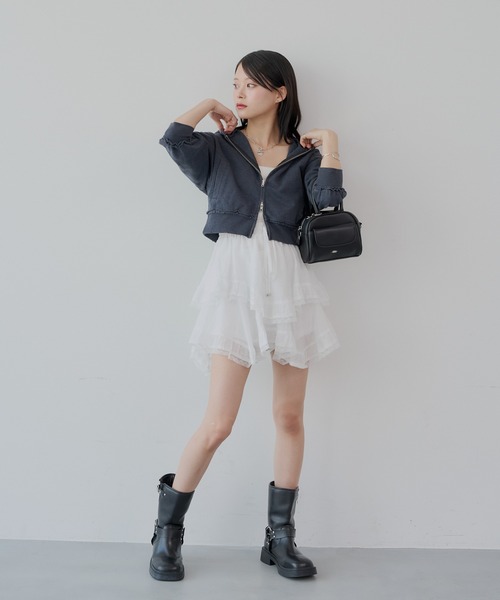 Chico（チコ）の「【5色展開】ショート丈ピグメントダブルジップパーカー（パーカー・レディース・オートミール/ネイビー/ピンク/グレー/チャコールグレー・FREE）」の20枚目の写真