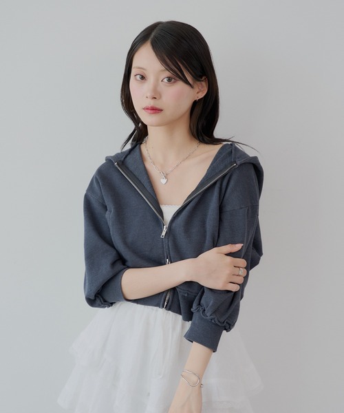 セール】【5色展開】ショート丈ピグメントダブルジップパーカー