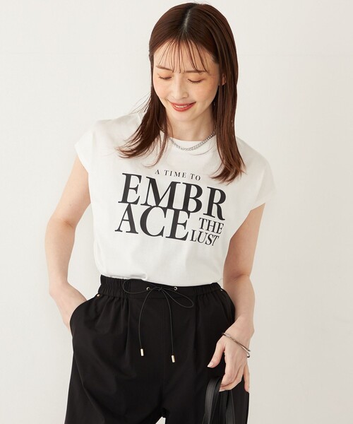 SHIPS Colors:〈接触冷感・UVカット〉フレンチスリーブ ロゴ T
