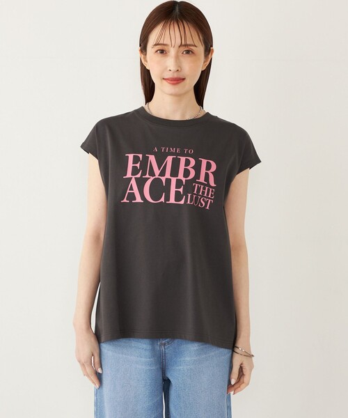 SHIPS Colors:〈接触冷感・UVカット〉フレンチスリーブ ロゴ T
