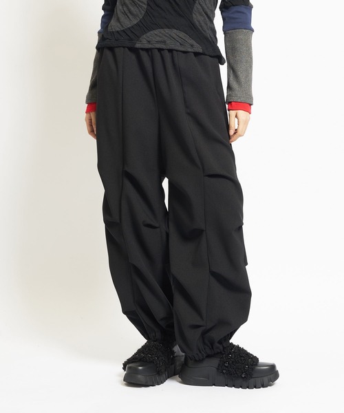 gomme（ゴム）の「ウーリーツイル　リンプルパンツ（その他パンツ・レディース・ボルドー/ブラック/チャコールグレー・MEDIUM）」の2枚目の写真