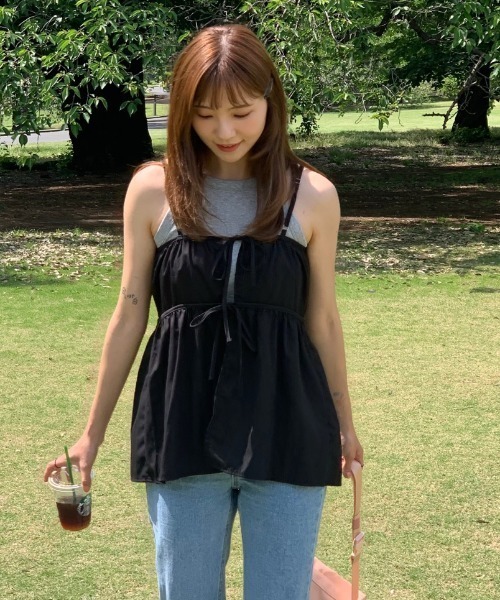 Teem Store(チームストア)の「【カップ付き】アメリカンスリーブショートタンクトップ(タンクトップ・レディース・ベージュ/ホワイト/グレー/ブラック・F)」の21枚目の写真