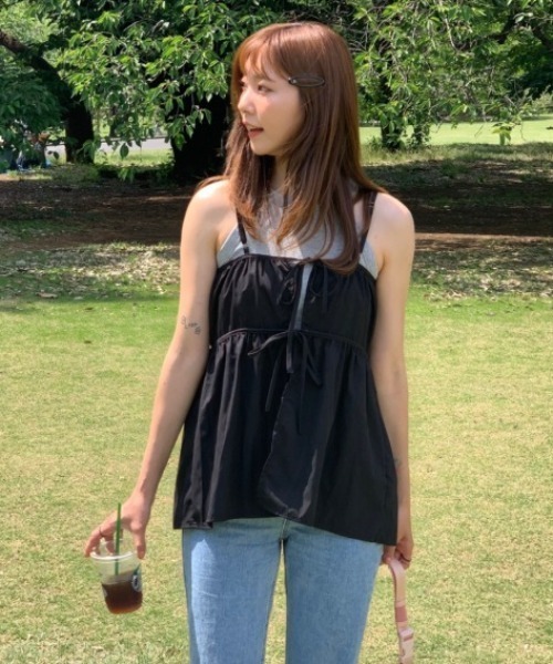 Teem Store(チームストア)の「【カップ付き】アメリカンスリーブショートタンクトップ(タンクトップ・レディース・ベージュ/ホワイト/グレー/ブラック・F)」の22枚目の写真