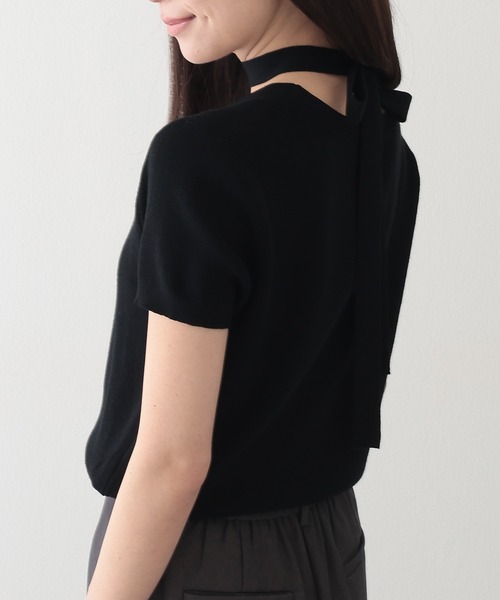 Lace Ladies(レースレディース)の「チョーカー付き ラウンドネック 半袖 ニット プルオーバー(ニット/セーター・レディース・ベージュ/ブラック/アイボリー/グレー・FREE)」の12枚目の写真