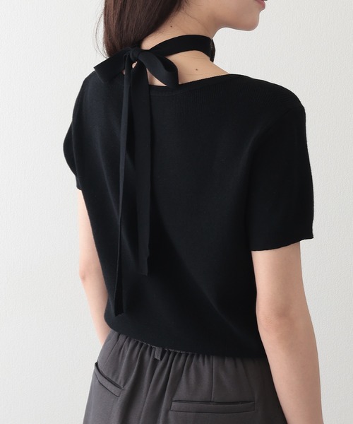 Lace Ladies(レースレディース)の「チョーカー付き ラウンドネック 半袖 ニット プルオーバー(ニット/セーター・レディース・ベージュ/ブラック/アイボリー/グレー・FREE)」の13枚目の写真