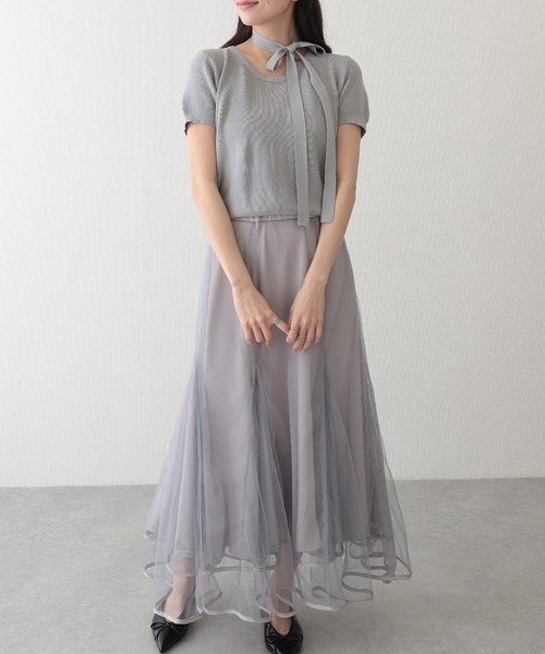 Lace Ladies(レースレディース)の「チョーカー付き ラウンドネック 半袖 ニット プルオーバー(ニット/セーター・レディース・ベージュ/ブラック/アイボリー/グレー・FREE)」の15枚目の写真