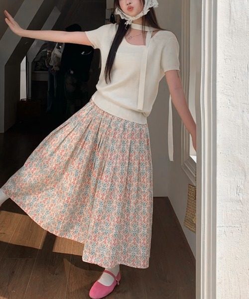 Lace Ladies(レースレディース)の「チョーカー付き ラウンドネック 半袖 ニット プルオーバー(ニット/セーター・レディース・ベージュ/ブラック/アイボリー/グレー・FREE)」の7枚目の写真