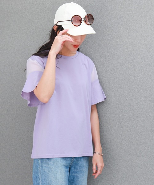 libelle more(リベル モア)の「〈接触冷感〉バイオシルケット袖切替えプルオーバー(Tシャツ/カットソー・レディース・オフホワイト/ネイビー/ラベンダー/ミント・M)」の4枚目の写真
