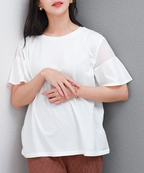 libelle more(リベル モア)の「〈接触冷感〉バイオシルケット袖切替えプルオーバー(Tシャツ/カットソー・レディース・オフホワイト/ネイビー/ラベンダー/ミント・M)」の2枚目の写真