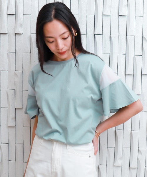 libelle more(リベル モア)の「〈接触冷感〉バイオシルケット袖切替えプルオーバー(Tシャツ/カットソー・レディース・オフホワイト/ネイビー/ラベンダー/ミント・M)」の3枚目の写真