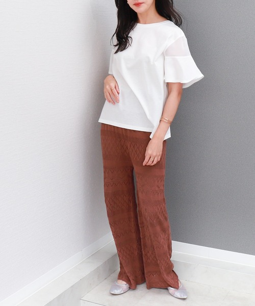 libelle more(リベル モア)の「〈接触冷感〉バイオシルケット袖切替えプルオーバー(Tシャツ/カットソー・レディース・オフホワイト/ネイビー/ラベンダー/ミント・M)」の5枚目の写真