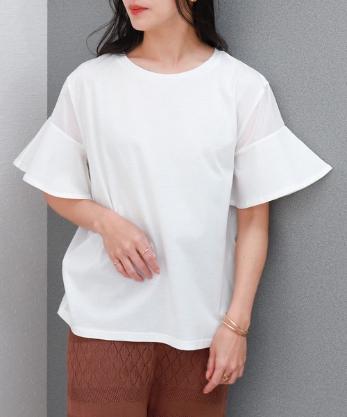 libelle more(リベル モア)の「〈接触冷感〉バイオシルケット袖切替えプルオーバー(Tシャツ/カットソー・レディース・オフホワイト/ネイビー/ラベンダー/ミント・M)」の9枚目の写真