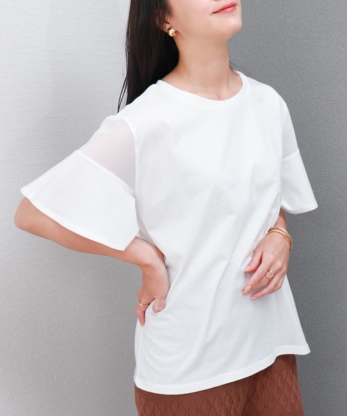 libelle more(リベル モア)の「〈接触冷感〉バイオシルケット袖切替えプルオーバー(Tシャツ/カットソー・レディース・オフホワイト/ネイビー/ラベンダー/ミント・M)」の12枚目の写真