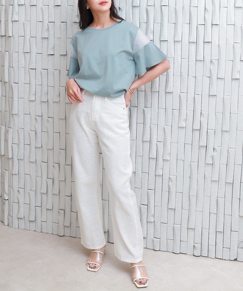 libelle more(リベル モア)の「〈接触冷感〉バイオシルケット袖切替えプルオーバー(Tシャツ/カットソー・レディース・オフホワイト/ネイビー/ラベンダー/ミント・M)」の15枚目の写真
