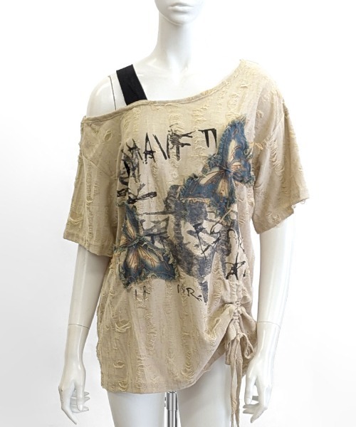 REMUR(レミュール)の「ワンショルダーバタフライ半袖Tシャツ(Tシャツ/カットソー・レディース・ベージュ/チャコールグレー/アイボリー・FREE)」の19枚目の写真