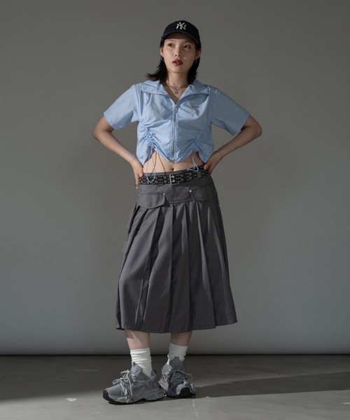 apres jour mignon(アプレジュールミニョン)の「シャーリングジップシャツ【ZOZOTOWN限定アイテム】(シャツ/ブラウス・レディース・ピンク/オフホワイト/チャコールグレー/ブルー・フリー/X-LARGE)」の15枚目の写真