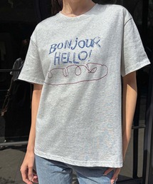 綿混フロントプリントTシャツ カットソー