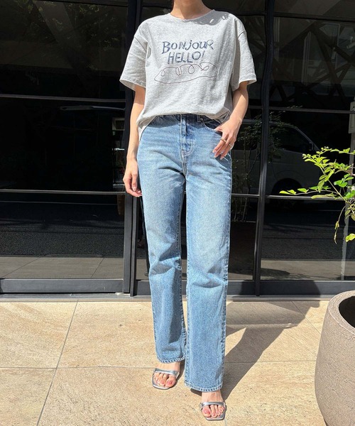 LOWO(ロワ)の「綿混フロントプリントTシャツ カットソー(Tシャツ/カットソー・レディース・ホワイト/ライトグレー/チャコールグレー・FREE)」の4枚目の写真