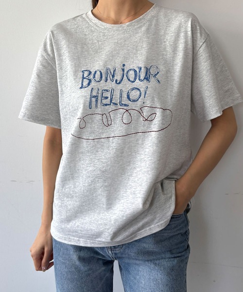 LOWO(ロワ)の「綿混フロントプリントTシャツ カットソー(Tシャツ/カットソー・レディース・ホワイト/ライトグレー/チャコールグレー・FREE)」の5枚目の写真