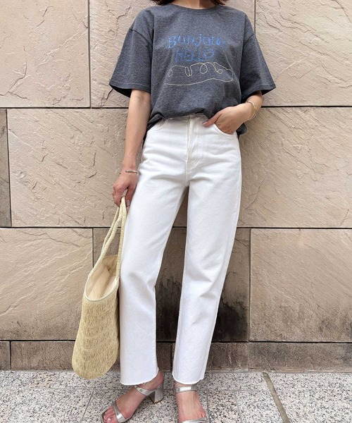 LOWO(ロワ)の「綿混フロントプリントTシャツ カットソー(Tシャツ/カットソー・レディース・ホワイト/ライトグレー/チャコールグレー・FREE)」の10枚目の写真