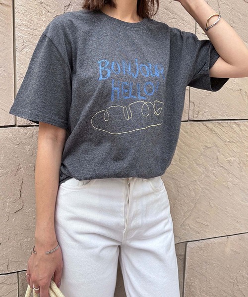 LOWO(ロワ)の「綿混フロントプリントTシャツ カットソー(Tシャツ/カットソー・レディース・ホワイト/ライトグレー/チャコールグレー・FREE)」の11枚目の写真
