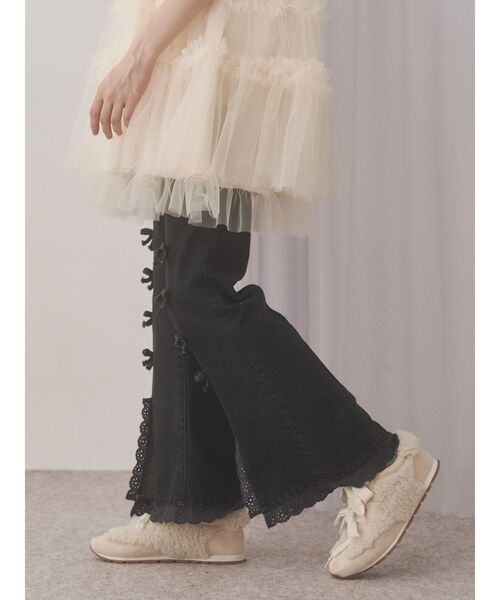 メリージェニー ribbonスリムフレアデニムパンツ セール】ribbonスリムフレアデニムパンツ（デニムパンツ）｜merry