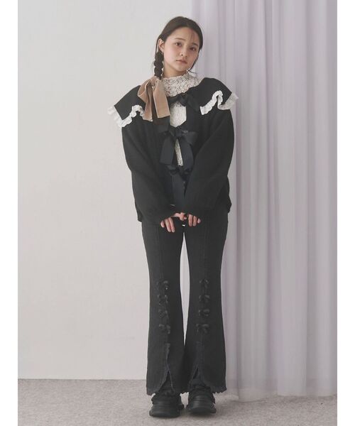 ribbonスリムフレアデニムパンツ（デニムパンツ）｜merry jenny