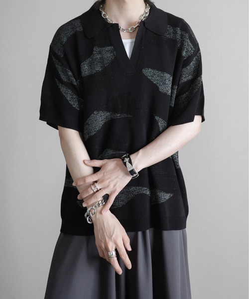 KUUUPY（クーピー）の「Nuance Lame Skipper Knit Polo - ニュアンス ラメ スキッパーニットポロ（ポロシャツ・メンズ・ブルー/ブラック・SMALL/MEDIUM/LARGE）」の8枚目の写真