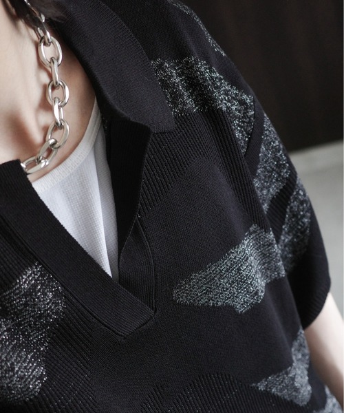 KUUUPY（クーピー）の「Nuance Lame Skipper Knit Polo - ニュアンス ラメ スキッパーニットポロ（ポロシャツ・メンズ・ブルー/ブラック・SMALL/MEDIUM/LARGE）」の9枚目の写真