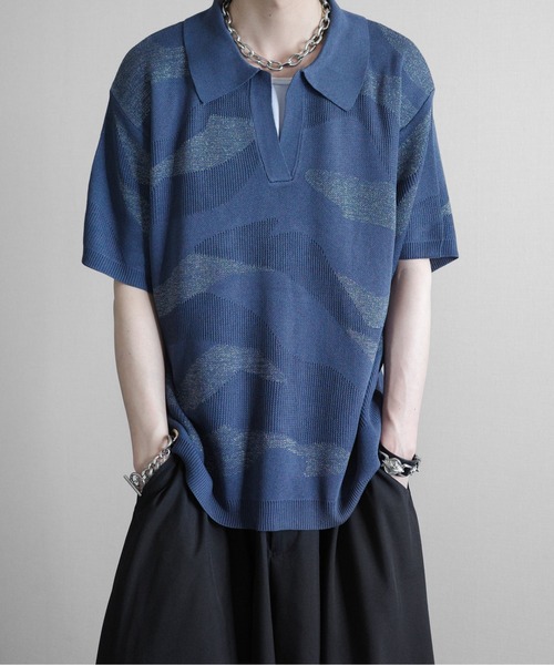 KUUUPY（クーピー）の「Nuance Lame Skipper Knit Polo - ニュアンス ラメ スキッパーニットポロ（ポロシャツ・メンズ・ブルー/ブラック・SMALL/MEDIUM/LARGE）」の15枚目の写真