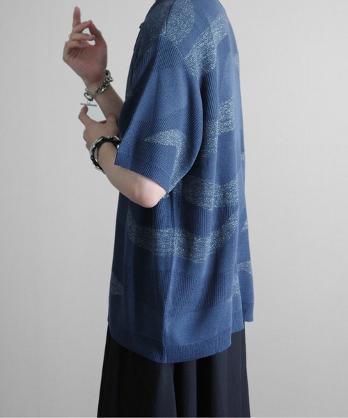 KUUUPY（クーピー）の「Nuance Lame Skipper Knit Polo - ニュアンス ラメ スキッパーニットポロ（ポロシャツ・メンズ・ブルー/ブラック・SMALL/MEDIUM/LARGE）」の12枚目の写真