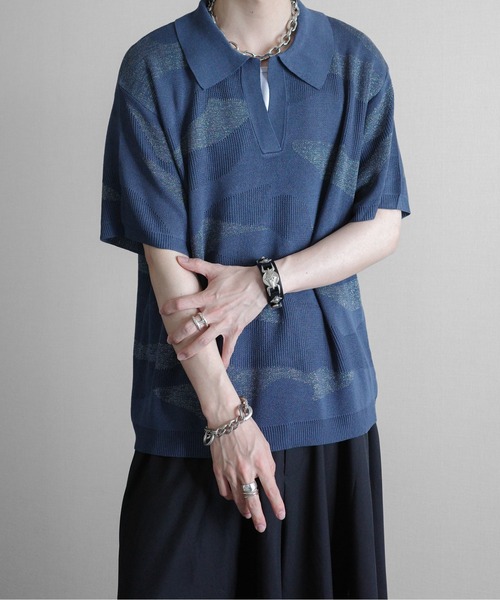 KUUUPY（クーピー）の「Nuance Lame Skipper Knit Polo - ニュアンス ラメ スキッパーニットポロ（ポロシャツ・メンズ・ブルー/ブラック・SMALL/MEDIUM/LARGE）」の10枚目の写真