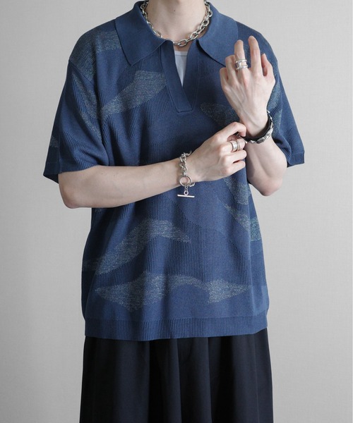 KUUUPY（クーピー）の「Nuance Lame Skipper Knit Polo - ニュアンス ラメ スキッパーニットポロ（ポロシャツ・メンズ・ブルー/ブラック・SMALL/MEDIUM/LARGE）」の11枚目の写真