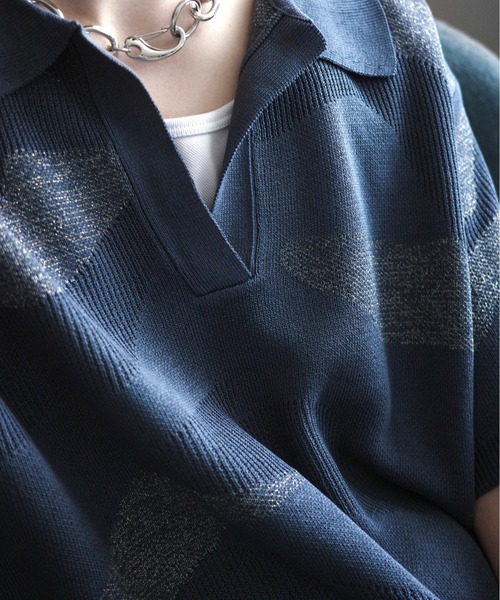 KUUUPY（クーピー）の「Nuance Lame Skipper Knit Polo - ニュアンス ラメ スキッパーニットポロ（ポロシャツ・メンズ・ブルー/ブラック・SMALL/MEDIUM/LARGE）」の16枚目の写真