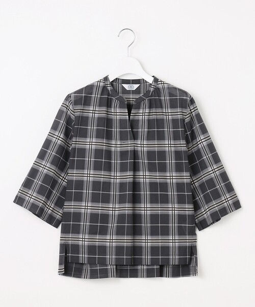 J.PRESS(ジェイプレス)の「【WEB限定カラーあり・洗える】SOFT SHEER チェック キーネック ブラウス(シャツ/ブラウス・レディース・ブラウン系3/ネイビー系3/グレー系3・T15/T13)」の8枚目の写真
