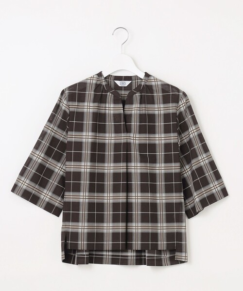 J.PRESS(ジェイプレス)の「【WEB限定カラーあり・洗える】SOFT SHEER チェック キーネック ブラウス(シャツ/ブラウス・レディース・ブラウン系3/ネイビー系3/グレー系3・T15/T13)」の9枚目の写真