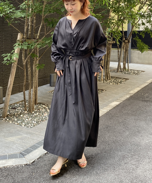 Rouge vif（ルージュヴィフ）の「ヴィンテージキュプラウエストマークワンピース（ワンピース・レディース・ブラック/チャコールグレー・36/38）」の8枚目の写真