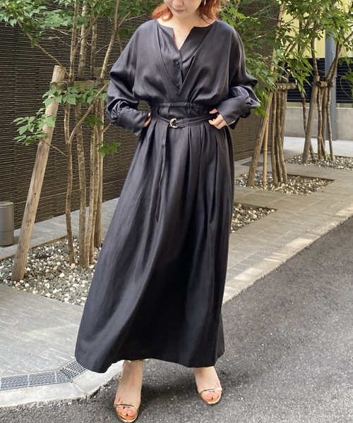 Rouge vif（ルージュヴィフ）の「ヴィンテージキュプラウエストマークワンピース（ワンピース・レディース・ブラック/チャコールグレー・36/38）」の9枚目の写真