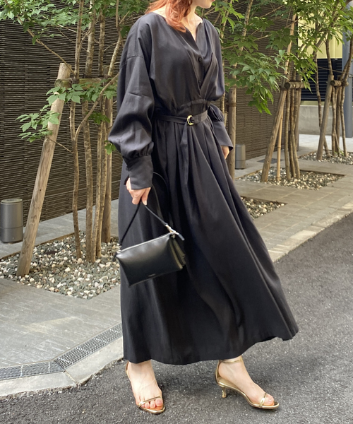 Rouge vif（ルージュヴィフ）の「ヴィンテージキュプラウエストマークワンピース（ワンピース・レディース・ブラック/チャコールグレー・36/38）」の10枚目の写真