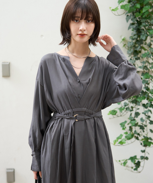 Rouge vif（ルージュヴィフ）の「ヴィンテージキュプラウエストマークワンピース（ワンピース・レディース・ブラック/チャコールグレー・36/38）」の12枚目の写真