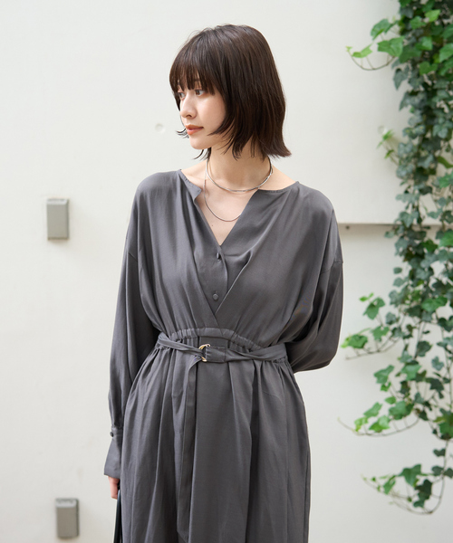 Rouge vif（ルージュヴィフ）の「ヴィンテージキュプラウエストマークワンピース（ワンピース・レディース・ブラック/チャコールグレー・36/38）」の13枚目の写真