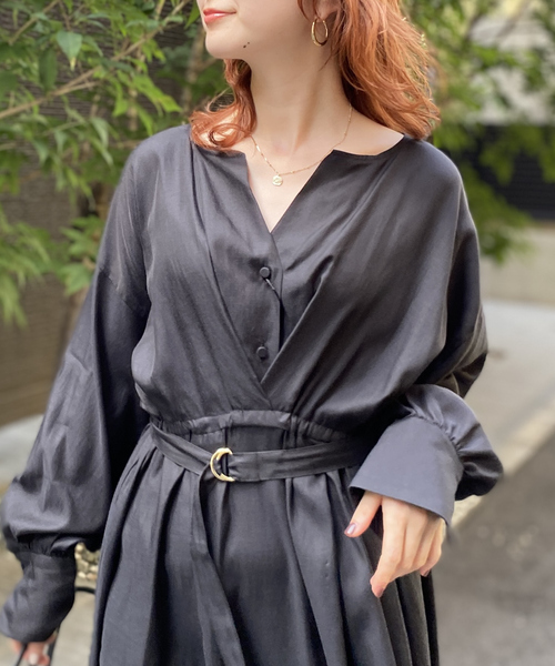 Rouge vif（ルージュヴィフ）の「ヴィンテージキュプラウエストマークワンピース（ワンピース・レディース・ブラック/チャコールグレー・36/38）」の15枚目の写真