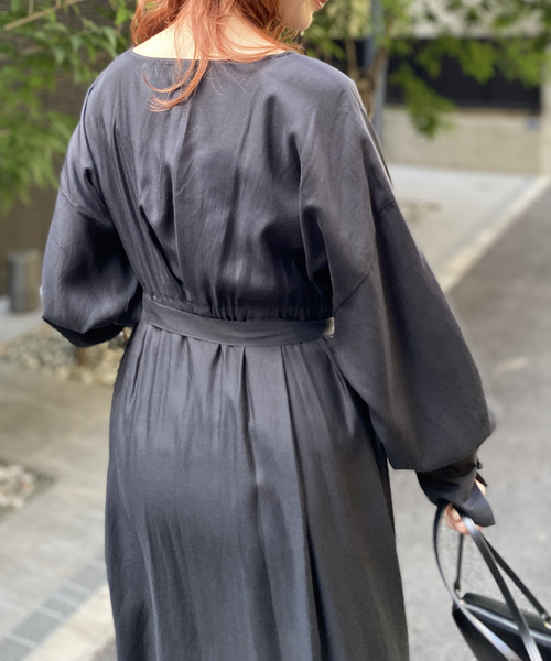 Rouge vif（ルージュヴィフ）の「ヴィンテージキュプラウエストマークワンピース（ワンピース・レディース・ブラック/チャコールグレー・36/38）」の18枚目の写真