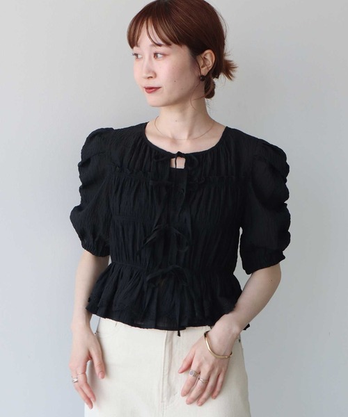 ブラウス シャツ 「前後2WAY」レースティアードシャーリングブラウス レディース earth music&ecology ブラウス シャツ 「前後2WAY」レース