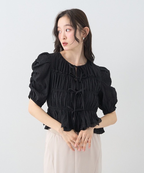 earth music&ecology（アースミュージックアンドエコロジー）の「【前後2WAY】レースティアードシャーリングブラウス（シャツ/ブラウス・レディース・ブラック/ブラウン/ドット/オフホワイト・FREE）」の16枚目の写真