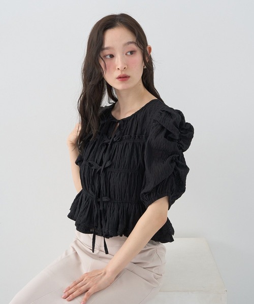 earth music&ecology（アースミュージックアンドエコロジー）の「【前後2WAY】レースティアードシャーリングブラウス（シャツ/ブラウス・レディース・ブラック/ブラウン/ドット/オフホワイト・FREE）」の17枚目の写真