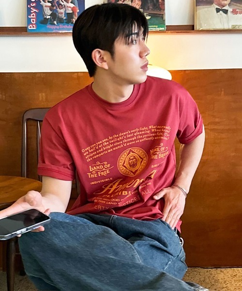 NOWLE(ノウル)の「【NOWLE】アメリカンフラッグ モチーフ 半袖 Tシャツ(Tシャツ/カットソー・メンズ・ホワイト/ワインレッド/ブラック・MEDIUM/LARGE/X-LARGE)」の3枚目の写真
