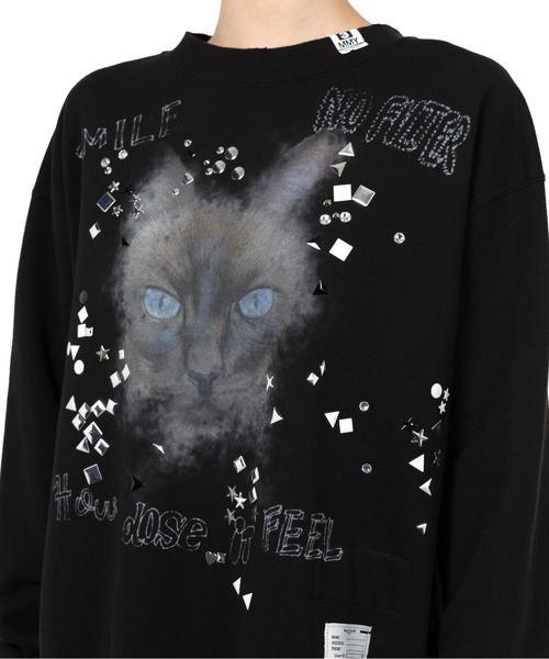 Maison MIHARA YASUHIRO（メゾンミハラヤスヒロ）の「Cat Printed Embellished Distressed Sweatshirt（スウェット・レディース・ホワイト/ブラック・38/36/40）」の3枚目の写真